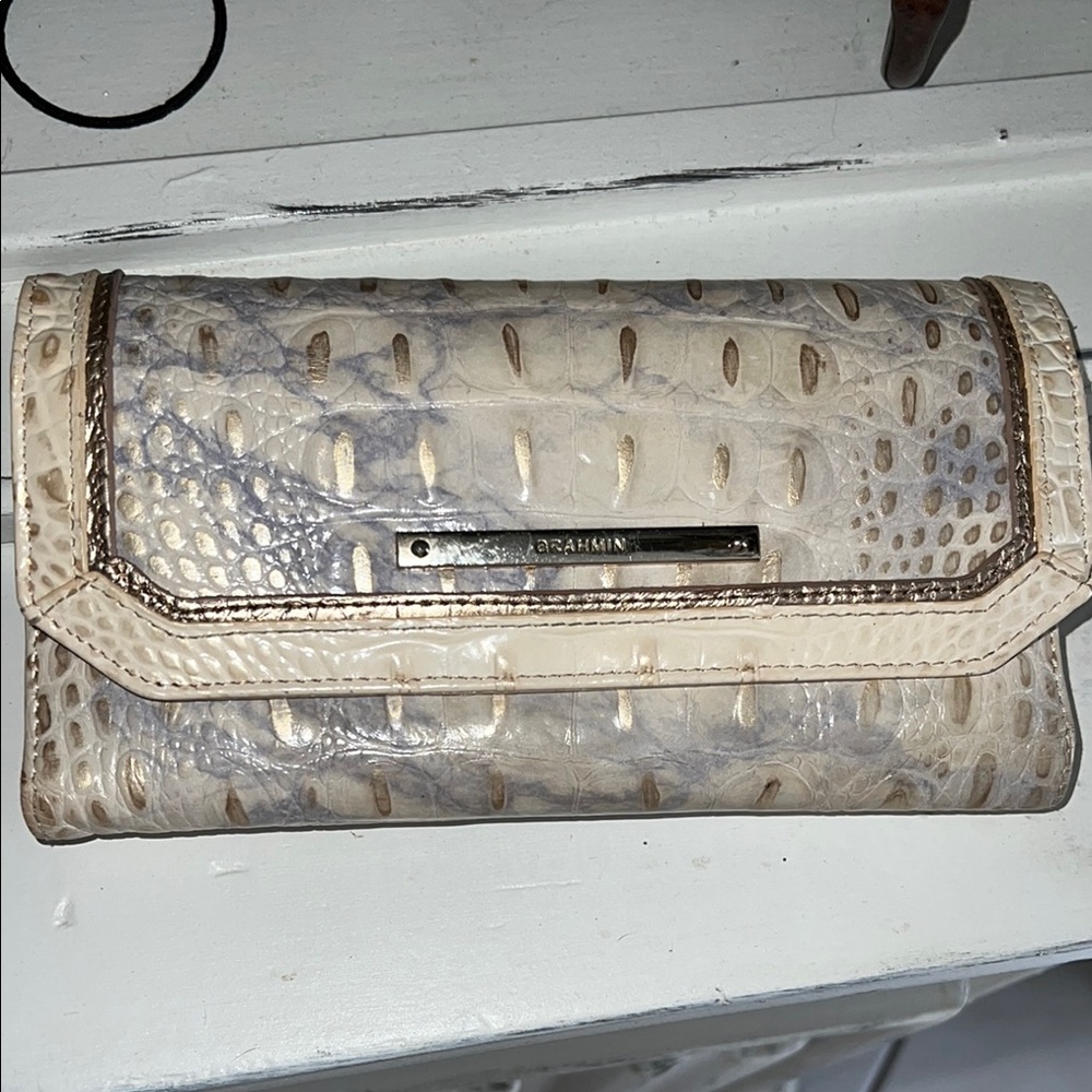 Brahmin Cream and Gray Wallet with Textured Design